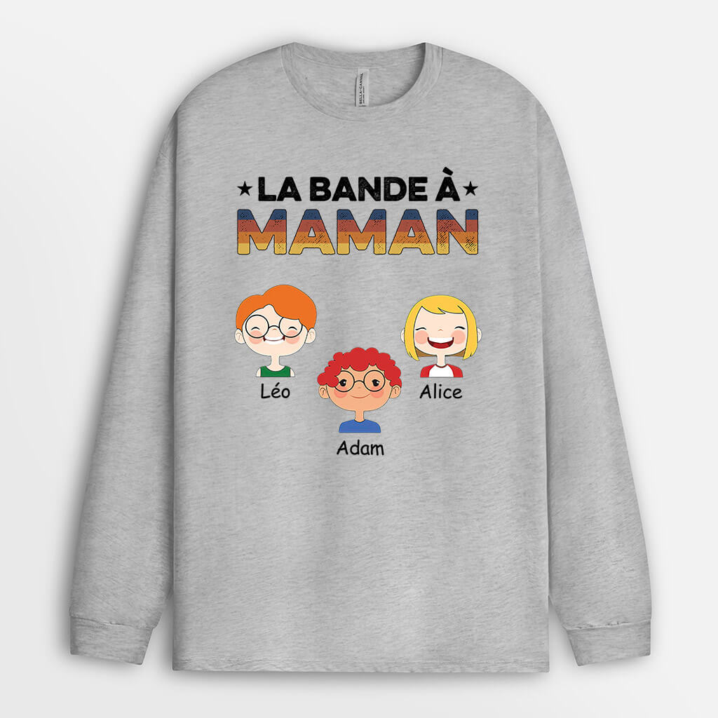 0755NFR1 Cadeau Personnalise ManchesLongues Bande Maman Mamie