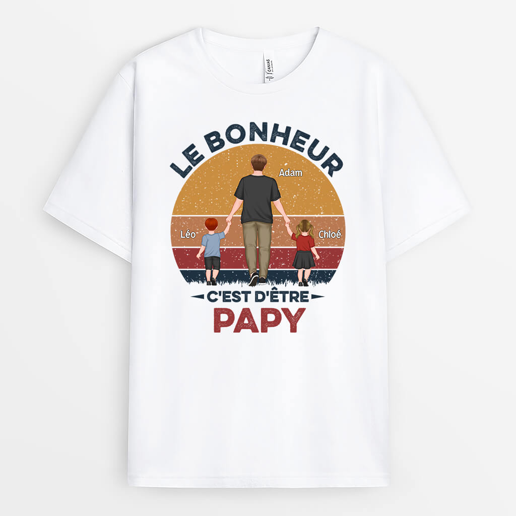 0828AFR1 Cadeau Personnalise T shirt Bonheur Papi Papa