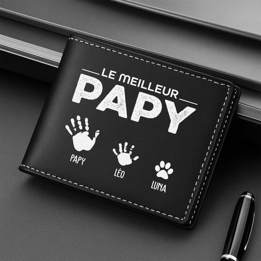 0854JFR2 portefeuille cuir personnalise meilleur papa empreintes de mains 0854jkq0b
