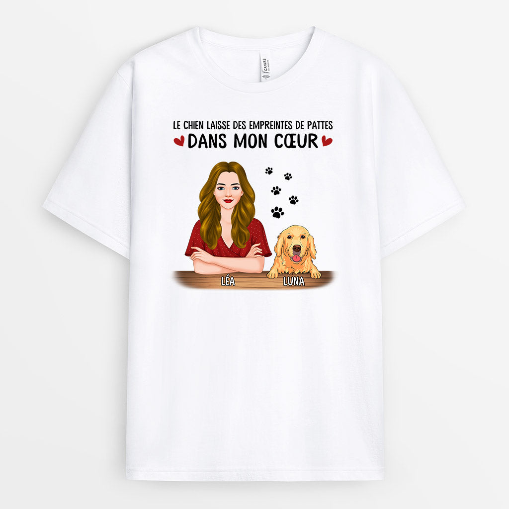 0878AFR1 Cadeau Personnalise T shirt Empreintes Pattes Amoureux des Chiens