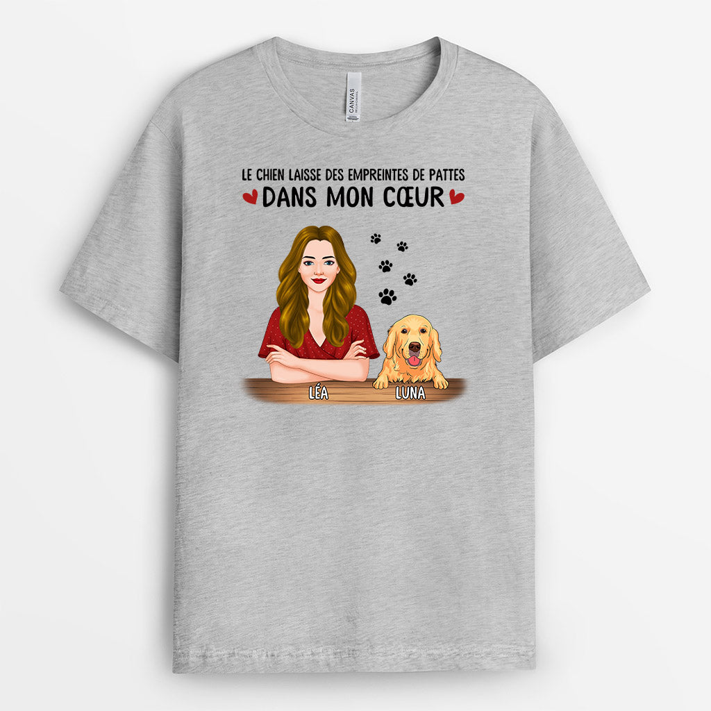 0878AFR2 Cadeau Personnalise T shirt Empreintes Pattes Amoureux des Chiens