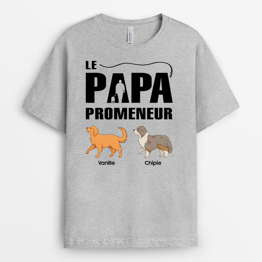 0899AFR1 Cadeau Personnalise T shirt Papa Promeneur Amoureux des Chiens