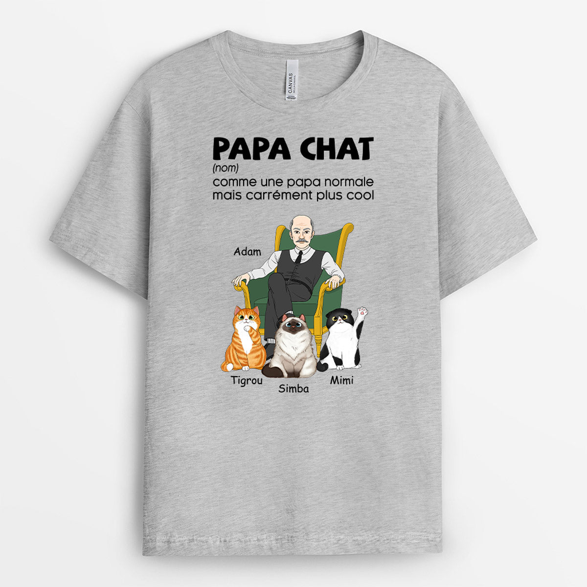 0913AFR2 Cadeau Personnalise T shirt Papa Chat Amoureux des Chats