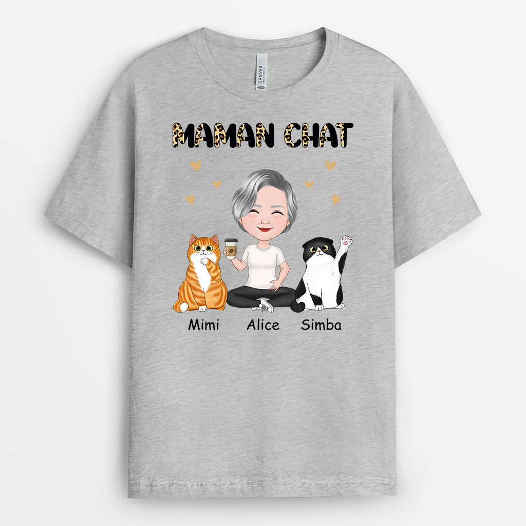 0915AFR1 Cadeau Personnalise T shirt Maman Chat Amoureux des Chats