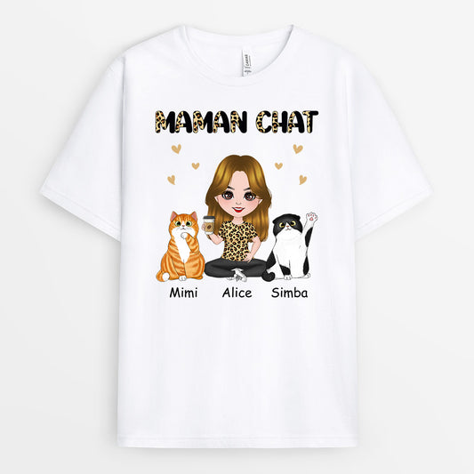 0915AFR2 Cadeau Personnalise T shirt Maman Chat Amoureux des Chats