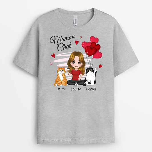 0916AFR1 Cadeau Personnalise T shirt Maman Chat Amoureux des Chats