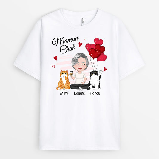 0916AFR2 Cadeau Personnalise T shirt Maman Chat Amoureux des Chats