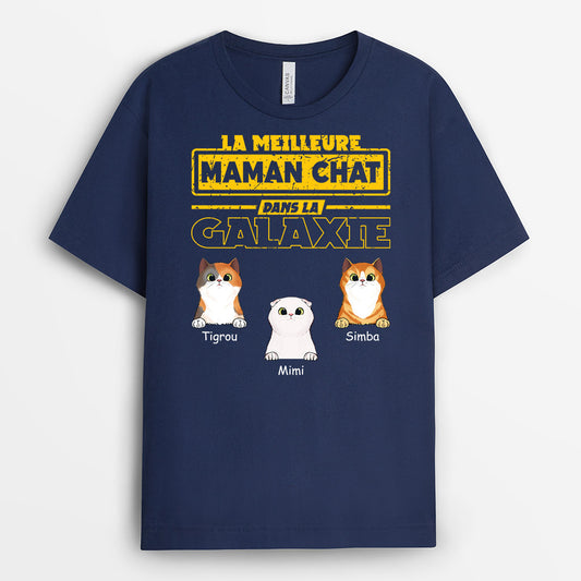 0919AFR1 Cadeau Personnalise T shirt Maman Galaxie Amoureux des Chats