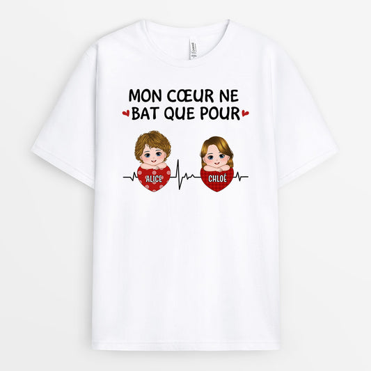 0928AFR1 Cadeau Personnalise T shirt Coeur Papa Papy Maman Mamie