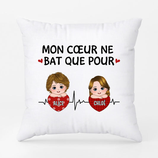 0928PFR1 Cadeau Personnalise Coussin Coeur Papa Papy Maman Mamie