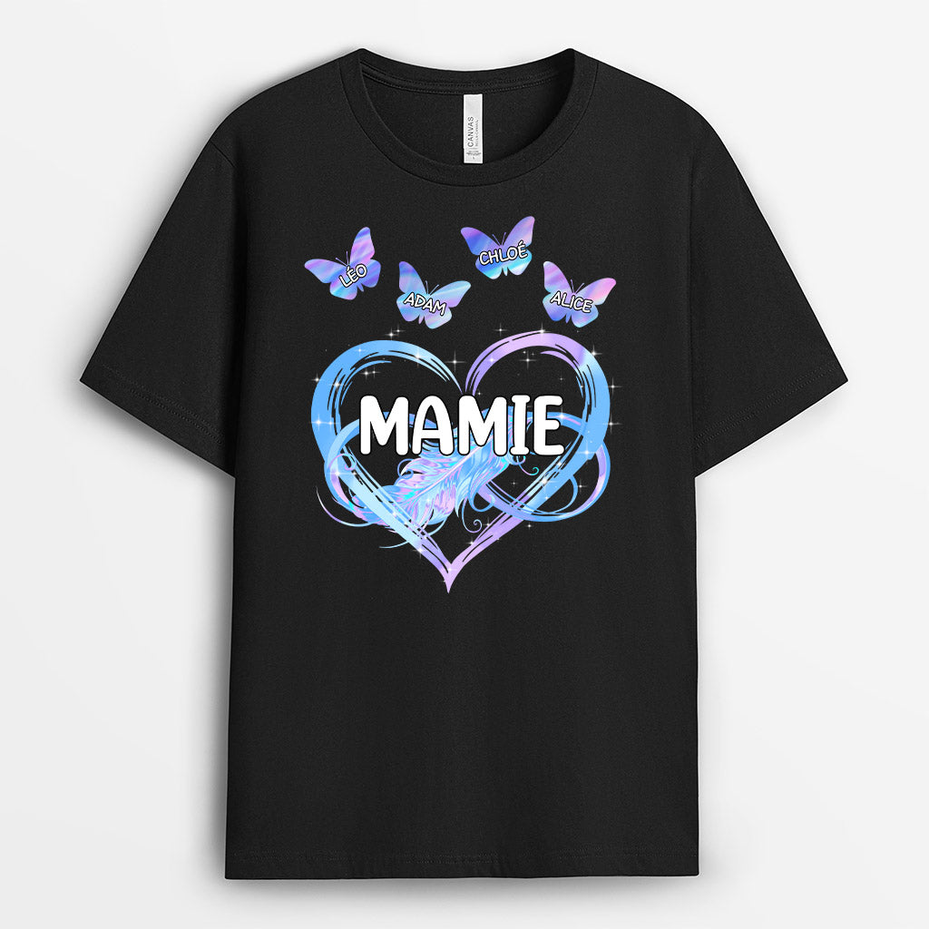 0929AFR1 Cadeau Personnalise T shirt Papillons Maman Mamie