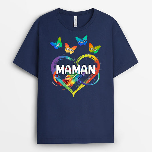 0929AFR2 Cadeau Personnalise T shirt Papillons Maman Mamie