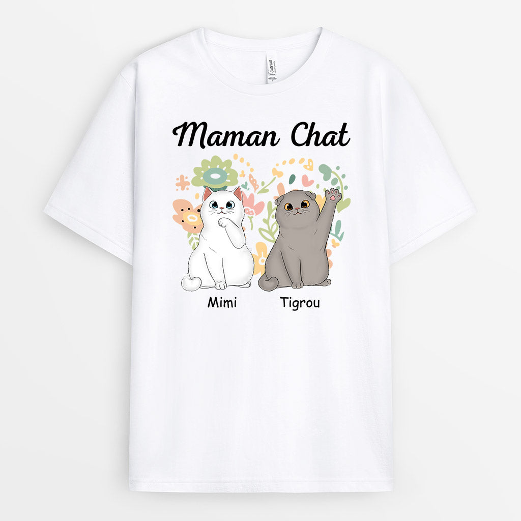 0953AFR1 Cadeau Personnalise T shirt Maman Chat Amoureux des Chats