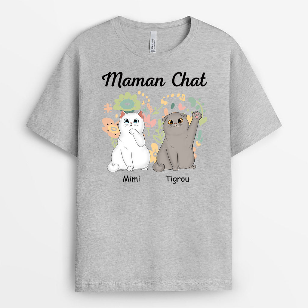 0953AFR2 Cadeau Personnalise T shirt Maman Chat Amoureux des Chats