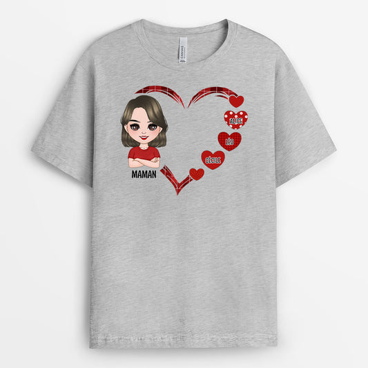 0963AFR2 Cadeau Personnalise T shirt Coeur Maman Mamie