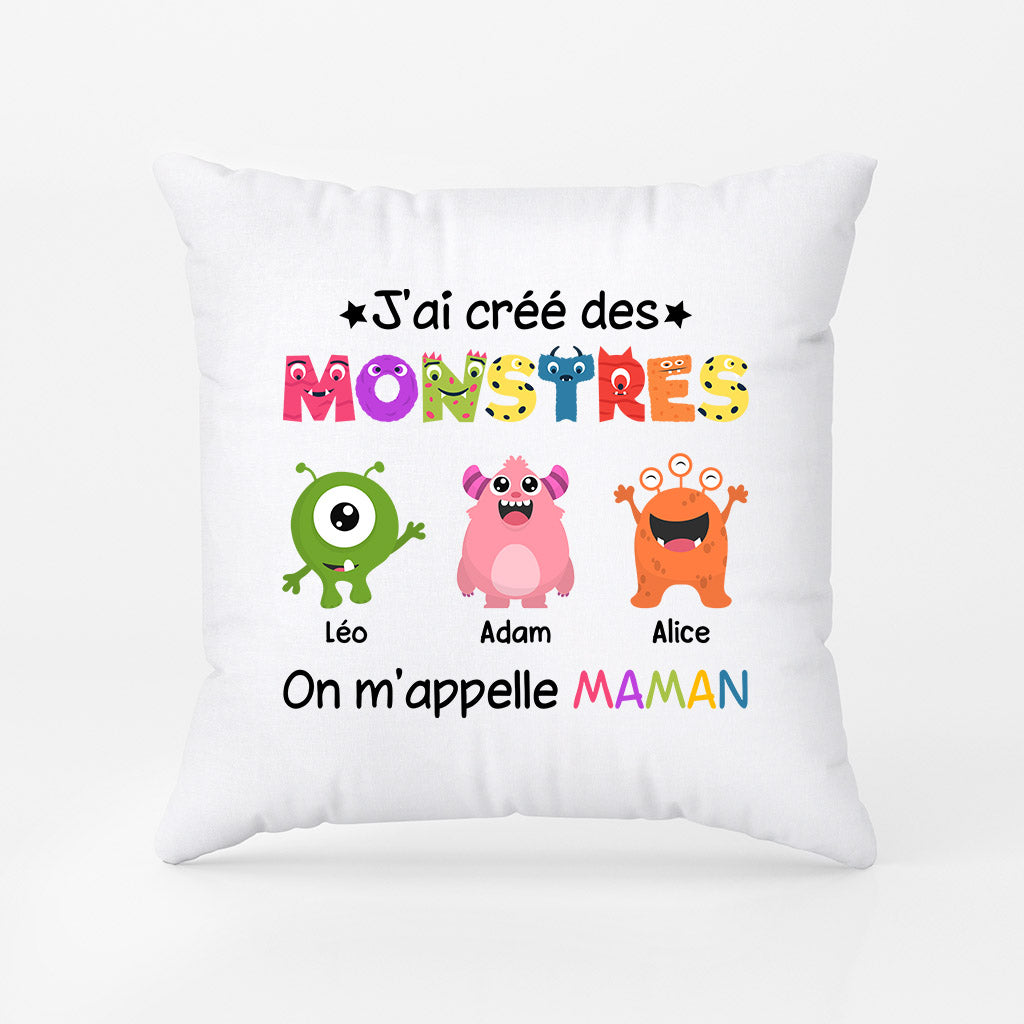0978PFR1 Cadeau Personnalise Coussin Monstres Mamie Maman