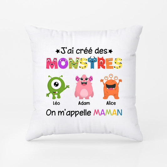 0978PFR1 Cadeau Personnalise Coussin Monstres Mamie Maman