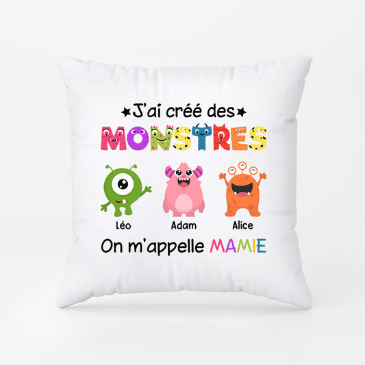 0978PFR2 Cadeau Personnalise Coussin Monstres Mamie Maman