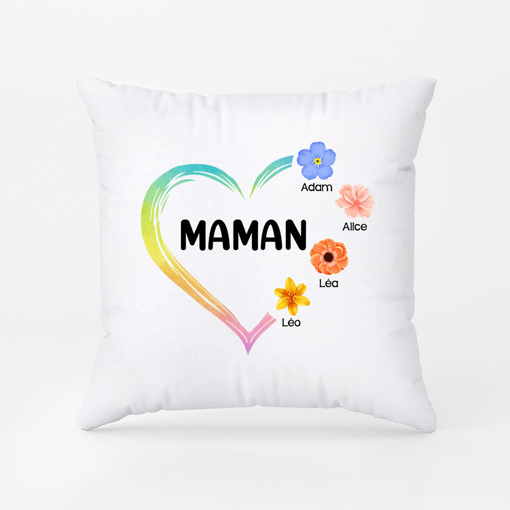 0980PFR1 Cadeau Personnalise Coussin Coeur petites fleurs Maman Mamie