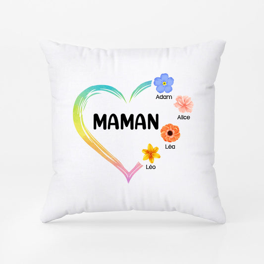 0980PFR1 Cadeau Personnalise Coussin Coeur petites fleurs Maman Mamie