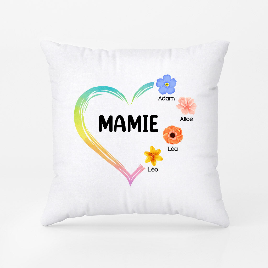 0980PFR2 Cadeau Personnalise Coussin Coeur petites fleurs Maman Mamie