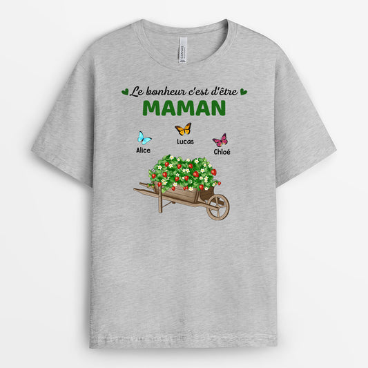 0987AFR1 Cadeau Personnalise T shirt Bonheur Brouette Fraises Maman Mamie