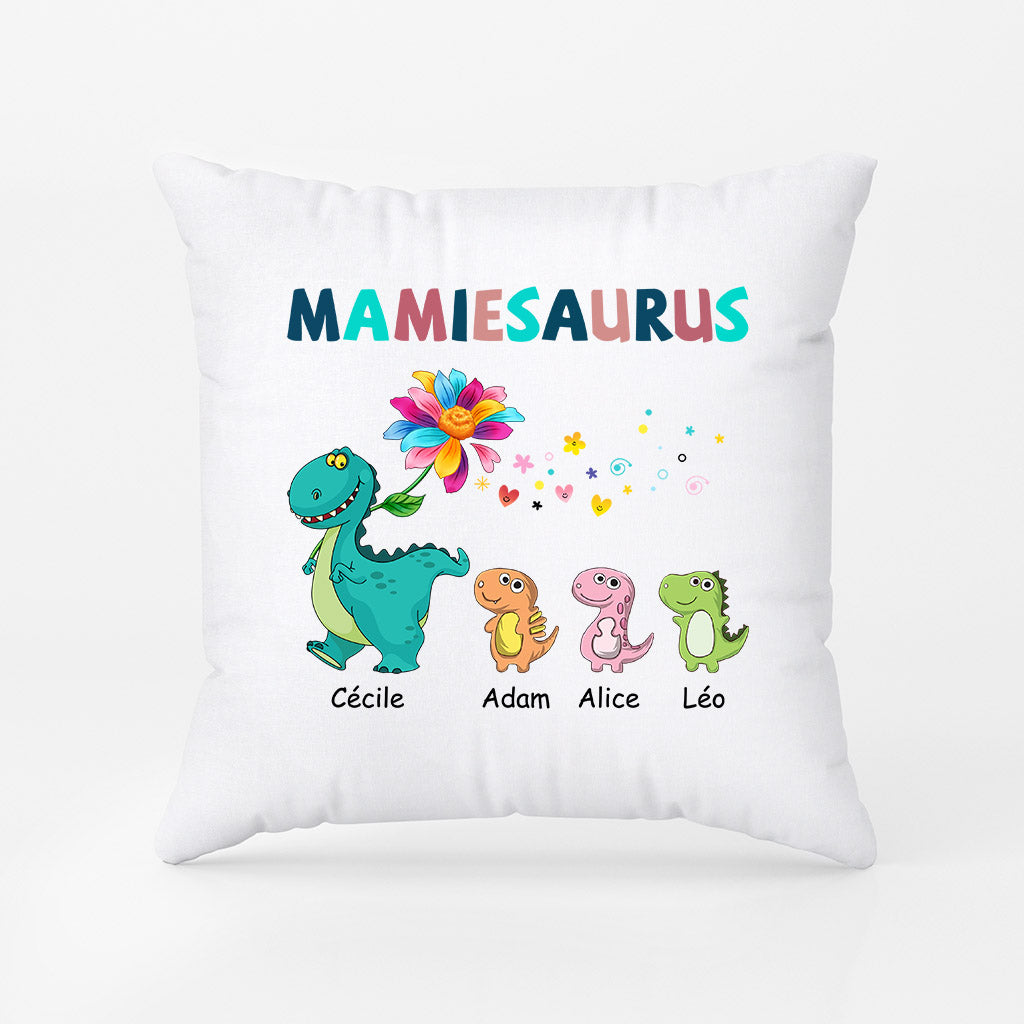 0994PFR2 Cadeau Personnalise Coussin Saurus Fleurs Mamie Maman