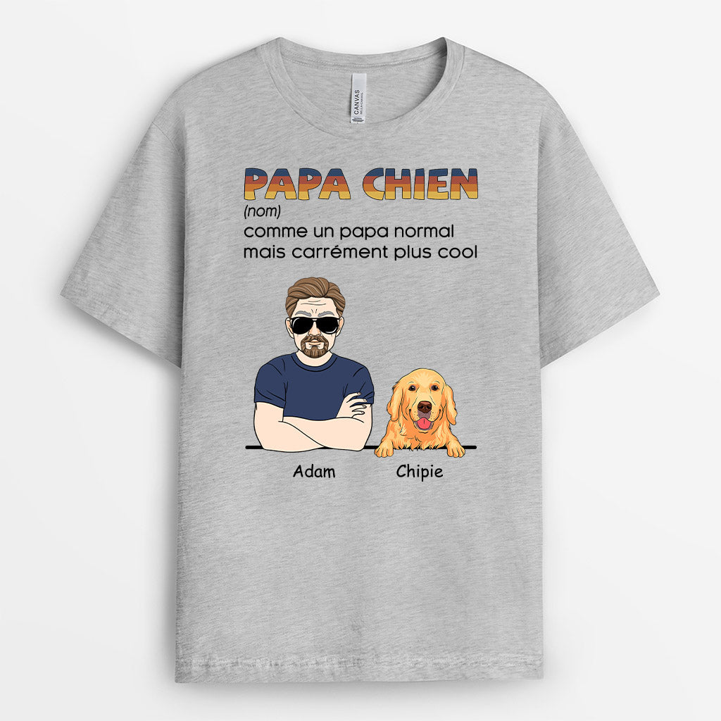 0998AFR1 Cadeau Personnalise T shirt Papa Cool Amoureux des chiens