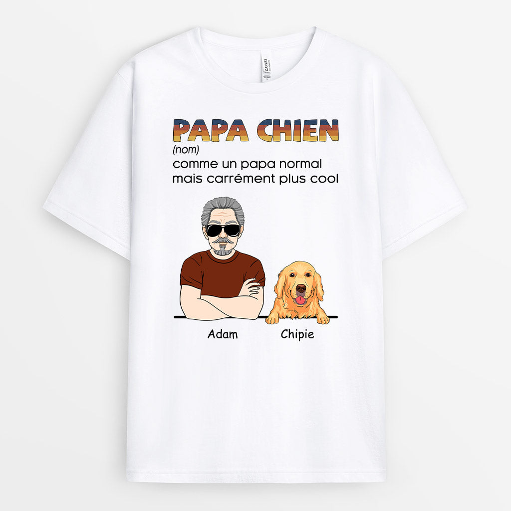0998AFR2 Cadeau Personnalise T shirt Papa Cool Amoureux des chiens