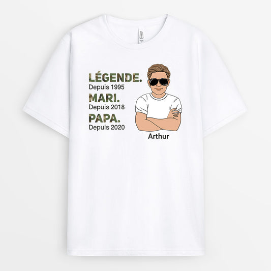 1004AFR1 Cadeau Personnalise T shirt Legende Militaire Papy Papa