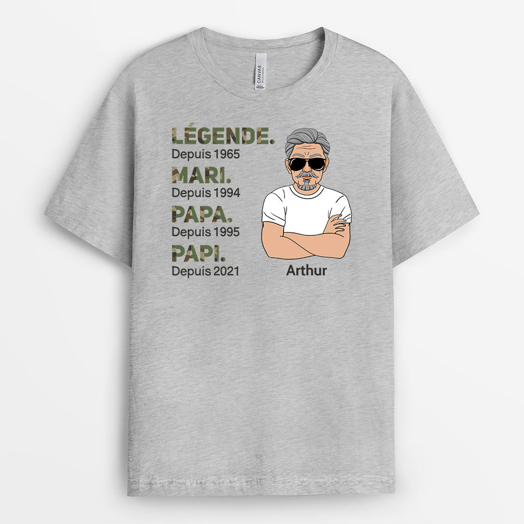 1004AFR2 Cadeau Personnalise T shirt Legende Militaire Papy Papa