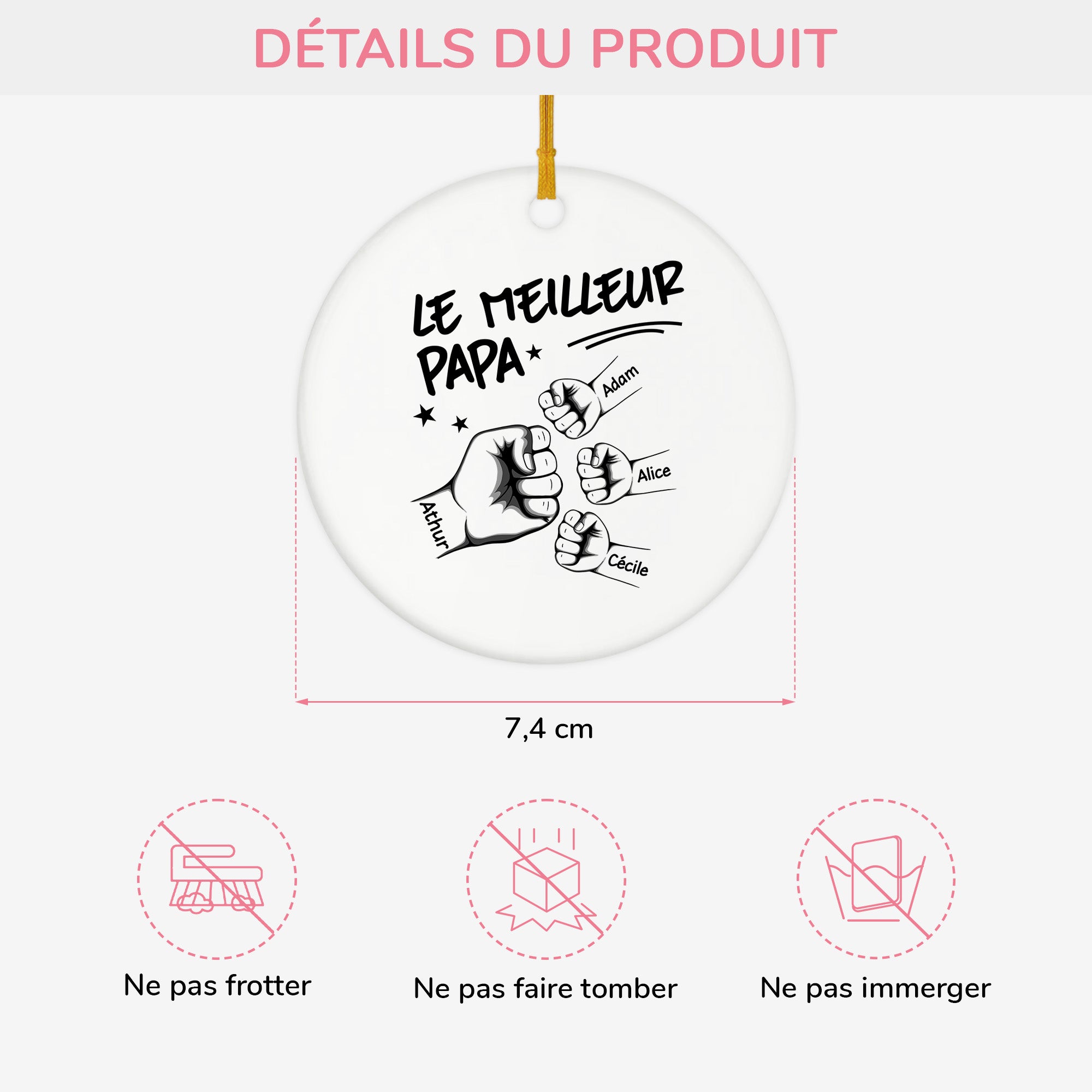 1006OFR3 ornement noel ceramique personnalise papa papi le meilleur papa version monochrome 1006o3v8b