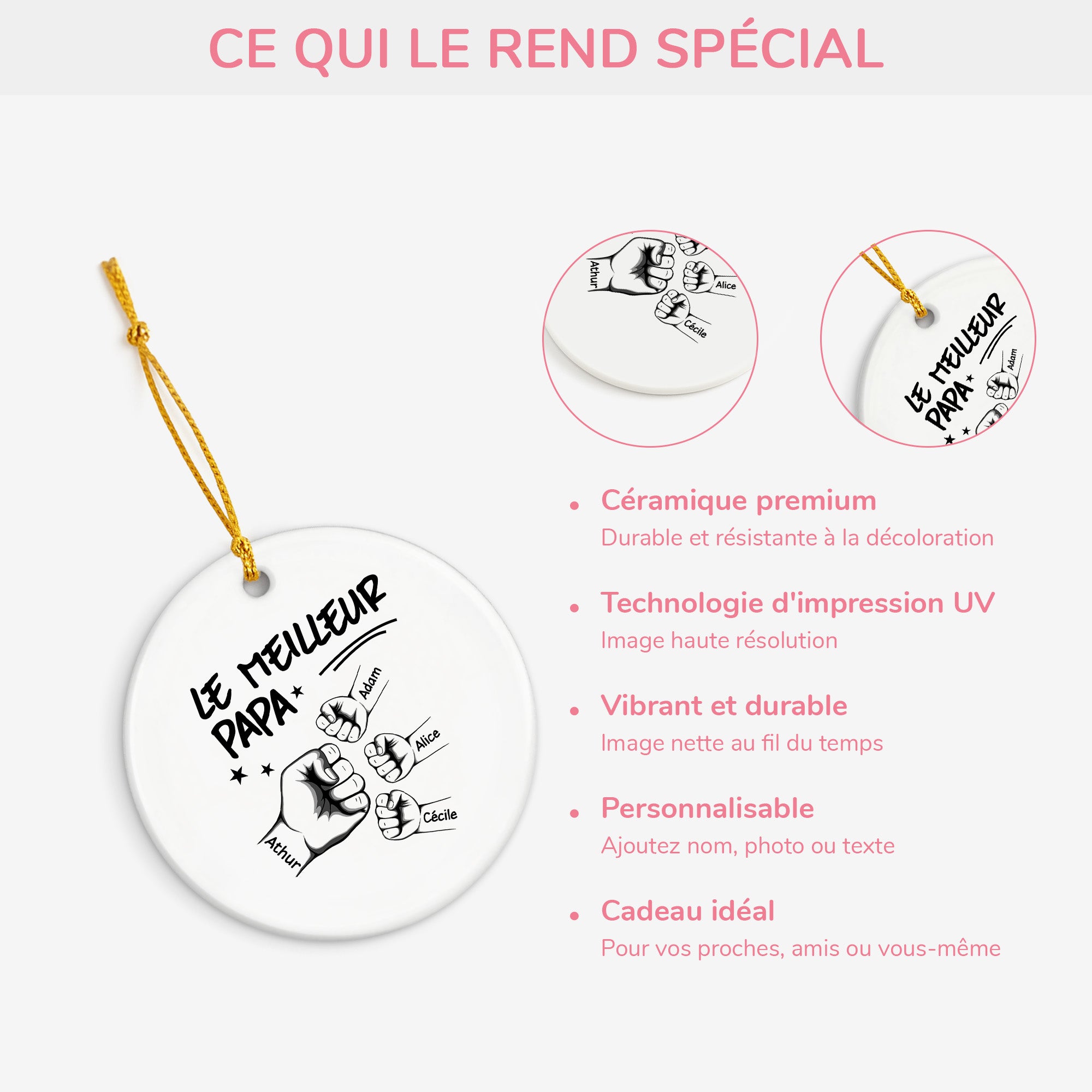 1006OFR4 ornement noel ceramique personnalise papa papi le meilleur papa version monochrome 1006o3v8b