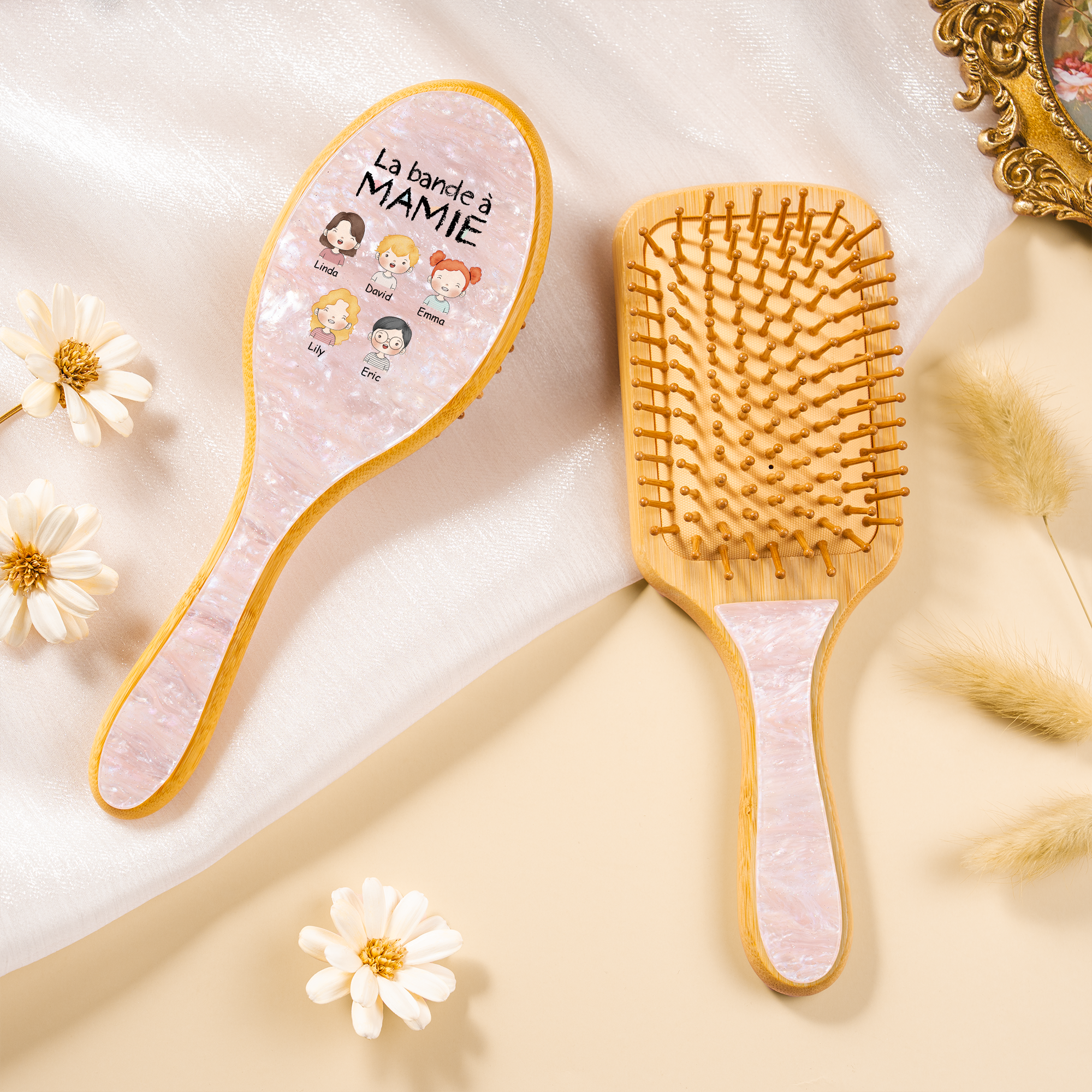1017AFR2 brosse a cheveux personnalisee en acetate imprimee uv la bande a mamie maman 1017aqct8b