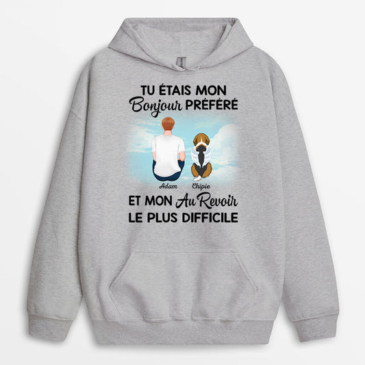 1028HFR1 Cadeau Personnalise Sweat a Capuche Bonjour Au Revoir Amoureux des chiens