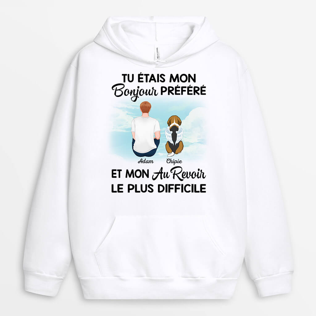 1028HFR2 Cadeau Personnalise Sweat a Capuche Bonjour Au Revoir Amoureux des chiens