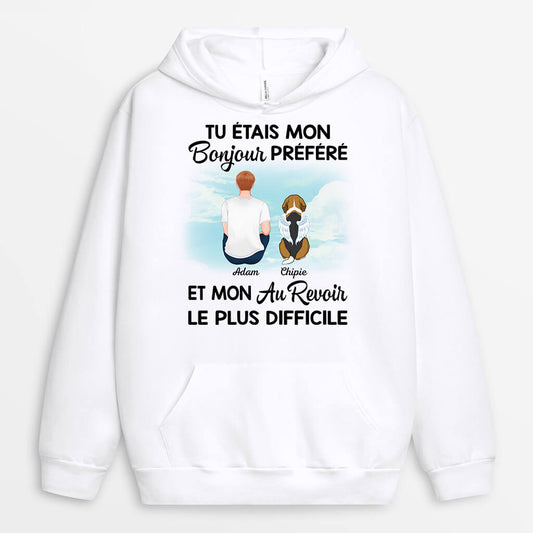 1028HFR2 Cadeau Personnalise Sweat a Capuche Bonjour Au Revoir Amoureux des chiens