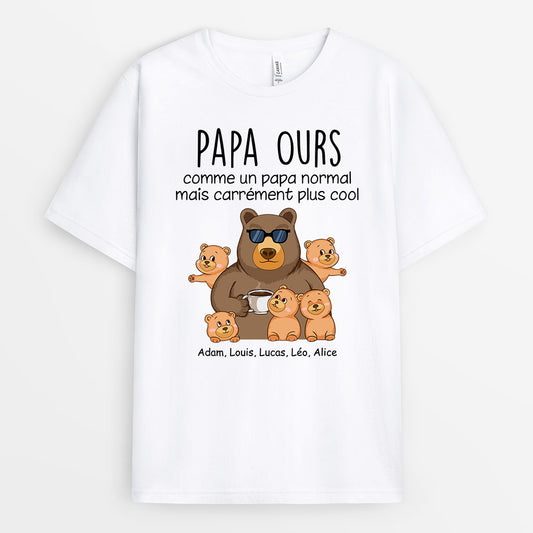 1029AFR1 Cadeau Personnalise T shirt Ours Papa Papi