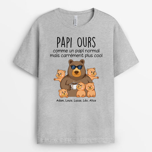 1029AFR2 Cadeau Personnalise T shirt Ours Papa Papi