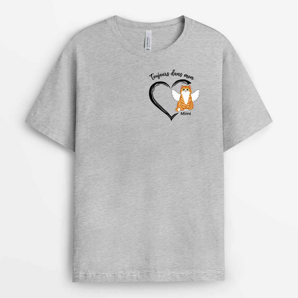 1034AFR1 Cadeau Personnalise T shirt Dans Mon Coeur Amoureux des chats