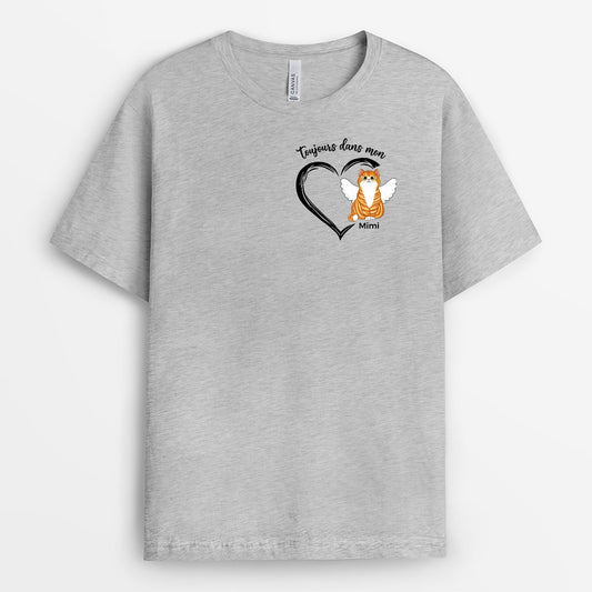 1034AFR1 Cadeau Personnalise T shirt Dans Mon Coeur Amoureux des chats