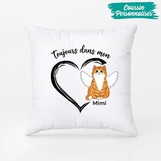 1034PFR2 Cadeau Personnalise Coussin Dans Mon Coeur Amoureux des chats