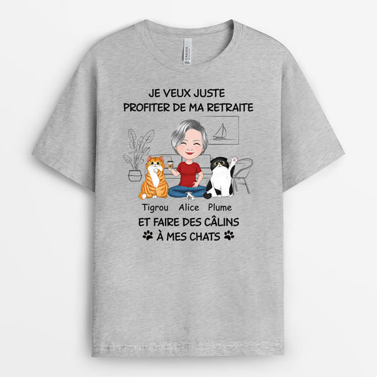 1046AFR1 Cadeau Personnalise T shirt Retraite Calins Amoureux des chats