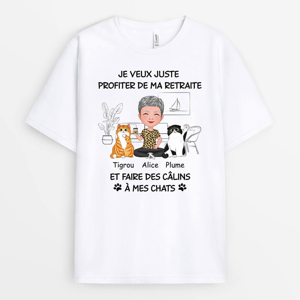 1046AFR2 Cadeau Personnalise T shirt Retraite Calins Amoureux des chats
