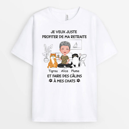 1046AFR2 Cadeau Personnalise T shirt Retraite Calins Amoureux des chats