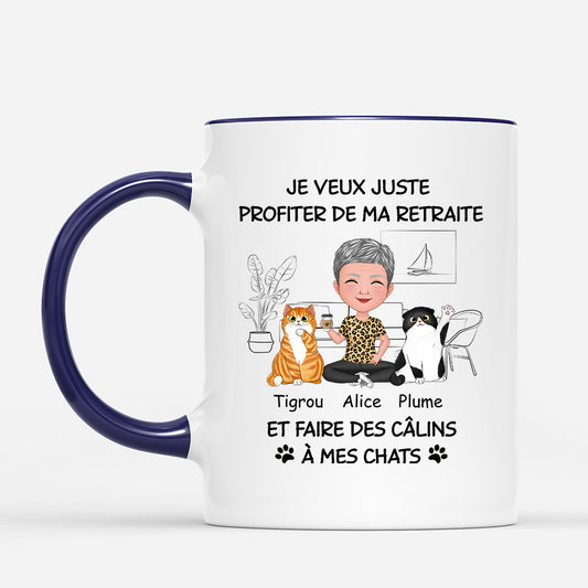 1046MFR2 Cadeau Personnalise Mug Retraite Calins Amoureux des chats