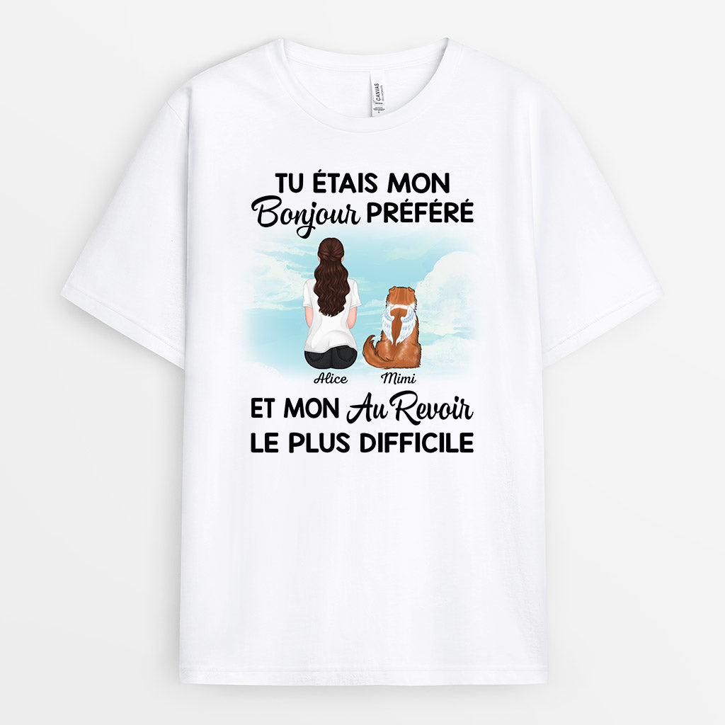 1052AFR1 Cadeau Personnalise T shirt Bonjour Au Revoir Amoureux des chiens