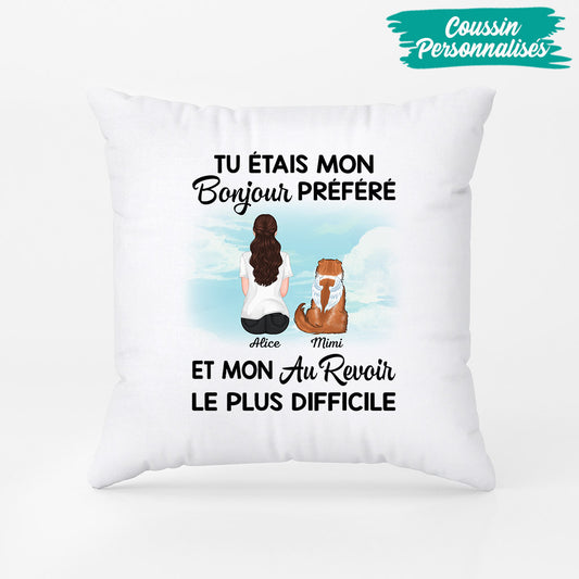 1052PFR2 Cadeau Personnalise Coussin Bonjour Au Revoir Amoureux des chiens