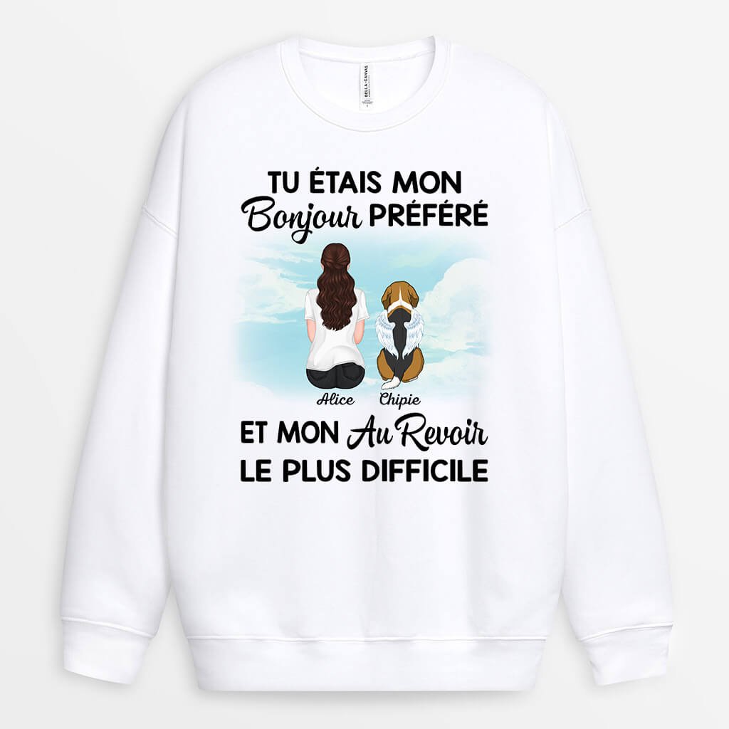 1052WFR1 Cadeau Personnalise Sweat shirt Bonjour Au Revoir Amoureux des chiens