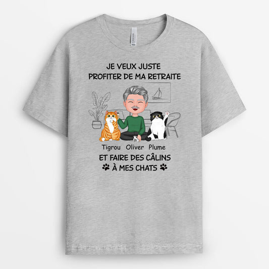 1060AFR1 Cadeau Personnalise T shirt Retraite Calins Amoureux des chats